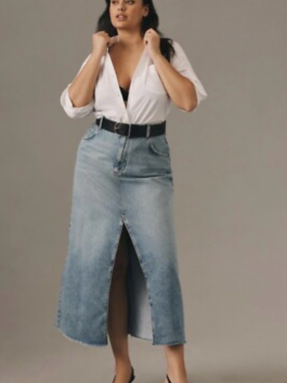 Anthropologie Madi Classic Light Blue, Slit Front Denim Midi Skirt